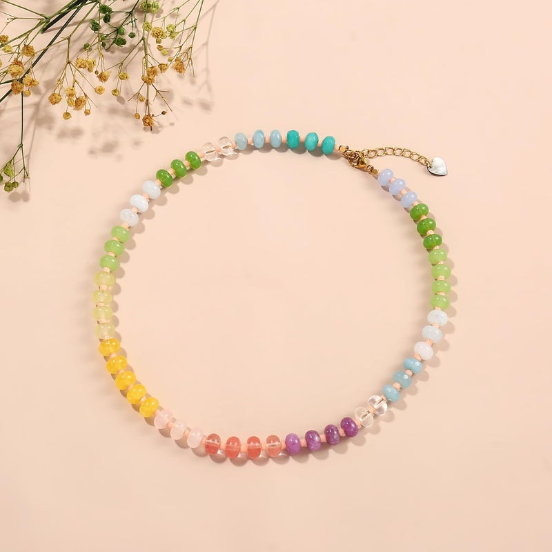 Badu Gemstone Beaded Necklace for Women Colorful Natural Stone Freshwater Pearl Surfer Beach Rainbow Necklace Jewelry Gift - Image 4